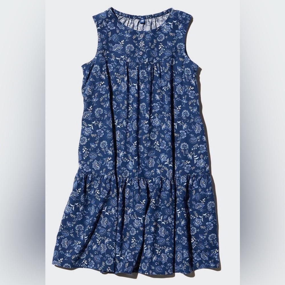 New NWT Uniqlo navy blue white floral girls 13 16 womens S M sleeveless dress
